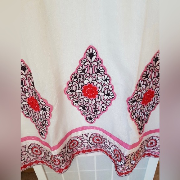 Hand Embroidered Long Cotton Silk Pink and White Dress - Picture 6 of 10